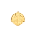 Macro detail of gold stainless steel ICXC NIKA pendant with a rotating outer frame - Gold