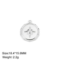 Pendentif rond en acier inoxydable argenté avec étoile et bordure perlée, 18,4x15,6 mm - Couleur Acier