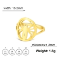 Detail view of hollow spider ring size specs with 16.2mm width and 1.3mm thickness - US 7 / Gold