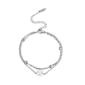 Double-layer stainless steel lucky clover bracelet with beads in silver finish - Bracelet / 17+5cm / Steel