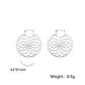 Hollow round mandala flower earrings in silver finish, size 42x51mm, weight 8.5g - Steel