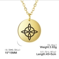 Golden stainless steel witch knot pendant necklace with detailed size and weight specs - Gold