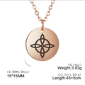Rose gold stainless steel witch knot pendant necklace showing dimensions and weight - Rose Gold