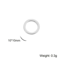 Macro view of a 10x10mm stainless steel round charm with size and weight specifications - Ring / Steel