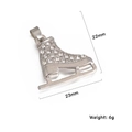 Ice skate charm pendant with crystals in silver metal, size 22x23mm and 6g weight - White