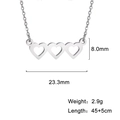 Collana in acciaio al titanio con tre cuori vuoti, inclusi dimensioni e peso - Colore acciaio
