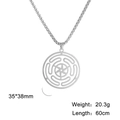 Stainless steel box chain necklace with 35mm hollow maze circle pendant in silver - Steel