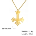 Large golden stainless steel hollow cross necklace pendant on a white background - Gold