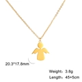 Gold angel pendant necklace in polished stainless steel with adjustable fine link chain - Gold
