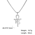 Collier croix Ankh en acier inoxydable argenté avec pendentif Œil de Horus et chaîne - Acier