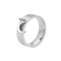 Polished silver stainless steel ring with a delicate crescent moon charm pendant - US 7 / Steel