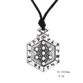 Metatron Cube alloy totem pendant necklace with nordic runes on black woven cord - Antique Silver