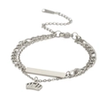 Minimalist stainless steel double-layered bracelet with rectangular plate and crown charm - Steel