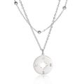 Detail van de dubbellaagse roestvrijstalen ketting met een kompas-stervormige hanger - Zilver-Dubbele Schakelketting