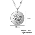 Collana con incisione fiore di biancospino con ciondolo tondo 15mm e catena in acciaio - Colore acciaio