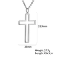 Hollow stainless steel cross necklace with dimensions 28.9mm by 25mm on a simple chain - Steel