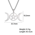 Collier en acier inoxydable avec pendentif triple lune et pentagramme avec dimensions - Acier