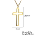 Gold hollow cross necklace with adjustable chain length and specific product dimensions - Gold