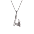 Antique silver Viking axe necklace pendant with Celtic knot engraving for men - Large Axe
