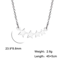 Zilveren titanium stalen ketting met vier gebogen sterren en afmeting details - Staalkleur
