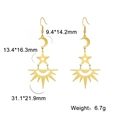 Detail of celestial gold earrings with sun and moon pendants and size dimensions - Gold