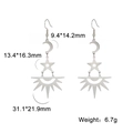 Bohemian stainless steel drop earrings with moon, star, and half sun pendant charms - Steel