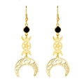 Pendientes de diosa luna dorada con diseño de pentagrama de luna y cuentas negras - Dorado