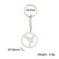 Polished stainless steel keychain with hummingbird pendant and dimensions scale - Hummingbird