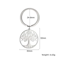 Porte-clés Arbre de Vie en acier inoxydable poli avec pendentif circulaire évidé et anneau - Couleur Acier