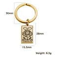 18K gold plated stainless steel keychain featuring a Strength tarot card rectangle pendant - Strength