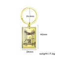 Detail view of gold stainless steel Four of Wands tarot keychain with size measurements - Four of Wands