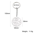 Porte-clés en acier inoxydable argenté avec pendentif rond évidé aux motifs de fleurs - Argenté