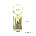 Gold stainless steel Three of Wands tarot card keychain with detailed dimensions - Three of Wands