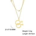 Double layer gold necklace with interlocking male Mars symbol pendants and bead chain - Gold