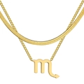 Collier double rang doré avec pendentif Scorpion, maille serpent plate et chaîne classique - Scorpion