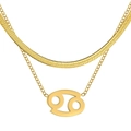 Double-layered gold stainless steel necklace with herringbone chain and Cancer zodiac pendant - Cancer