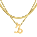 Détail du collier double rang doré avec chaîne serpent et pendentif signe Capricorne - Capricorne