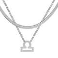 Détail d'un collier double épaisseur argenté avec un pendentif du signe Balance - Balance