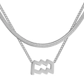 Collier double rang en acier inoxydable argenté avec pendentif signe Verseau - Verseau