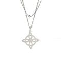 Zweilagige Edelstahl-Halskette mit hohlem keltischem Knotenanhänger und Metallperle - Silber