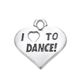 Pendentif cœur en alliage argenté vintage avec gravure I LOVE TO DANCE sur fond blanc - Cœur j'aime danser (Style 27)