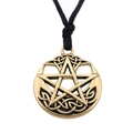 Vintage bronze pentagram necklace with celtic knots on black woven rope for men - Waxed Cord / Antique Gold