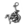 Détail d'un pendentif de cheval de cowboy en argent vintage avec gravure sur métal - Cowboy Chevauchant Un Cheval (Style 1)