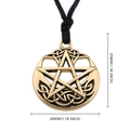 Vintage gold pentagram necklace with Celtic knot details and black cord, 35mm pendant size - Antique Gold - Wax Rope