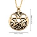 Nordic Viking pentagram pendant necklace with Celtic knot patterns and size dimensions - Antique Gold-Metal Chain