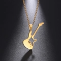 Macro shot of gold guitar pendant necklace with hollow electric guitar shape for musicians - Gold