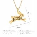Golden stainless steel rabbit necklace featuring engraved forest landscape with O-chain - Rabbit - Gold Color