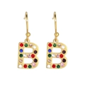 Golden letter B hook earrings featuring vibrant multi-color rhinestones for women - Letter B
