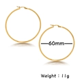 Detailed view of 60mm large gold geometric hoop earrings with size and weight metrics - Gold 60mm