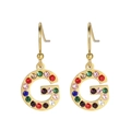 Boucles d'oreilles crochet lettre G dorées avec strass colorés style hip hop chic - Lettre G